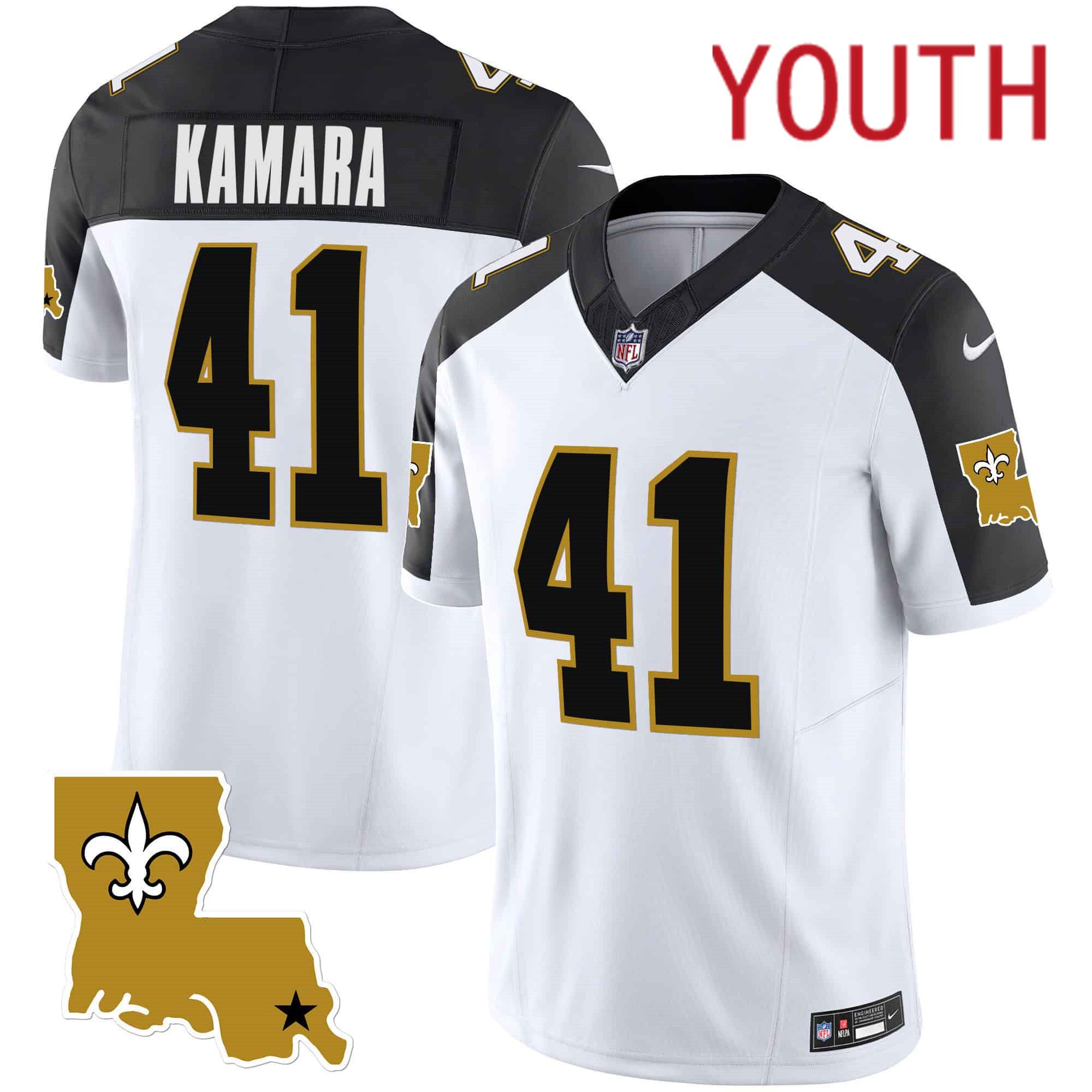 Youth New Orleans Saints 41 Kamara White 2024 Nike 1987 Legacy Vapor Limited NFL Jersey style 1